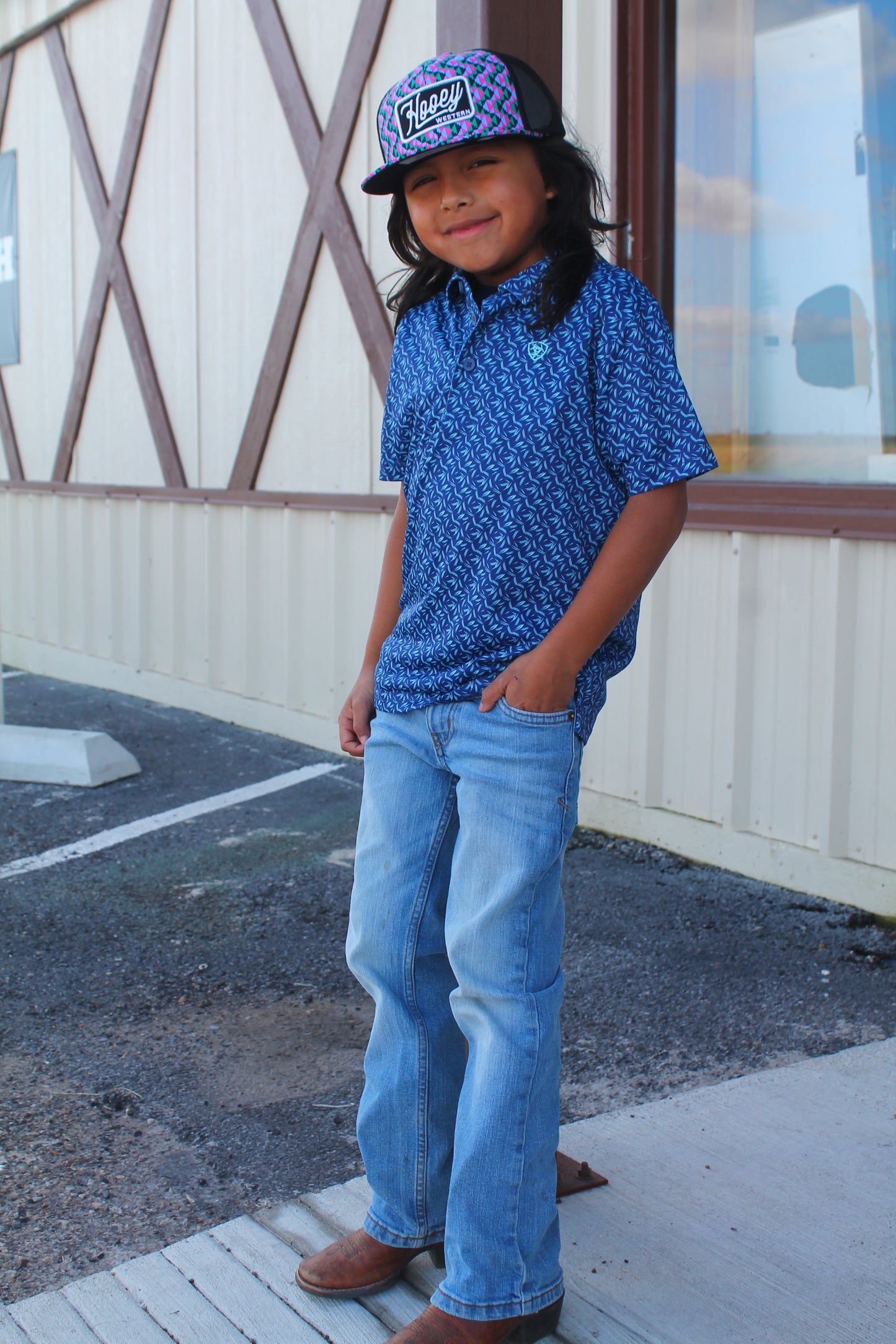 Ariat Boys All Over Blue Depths Short Sleeve Polo