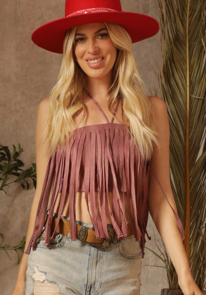 Mauve Fringe Crop Top