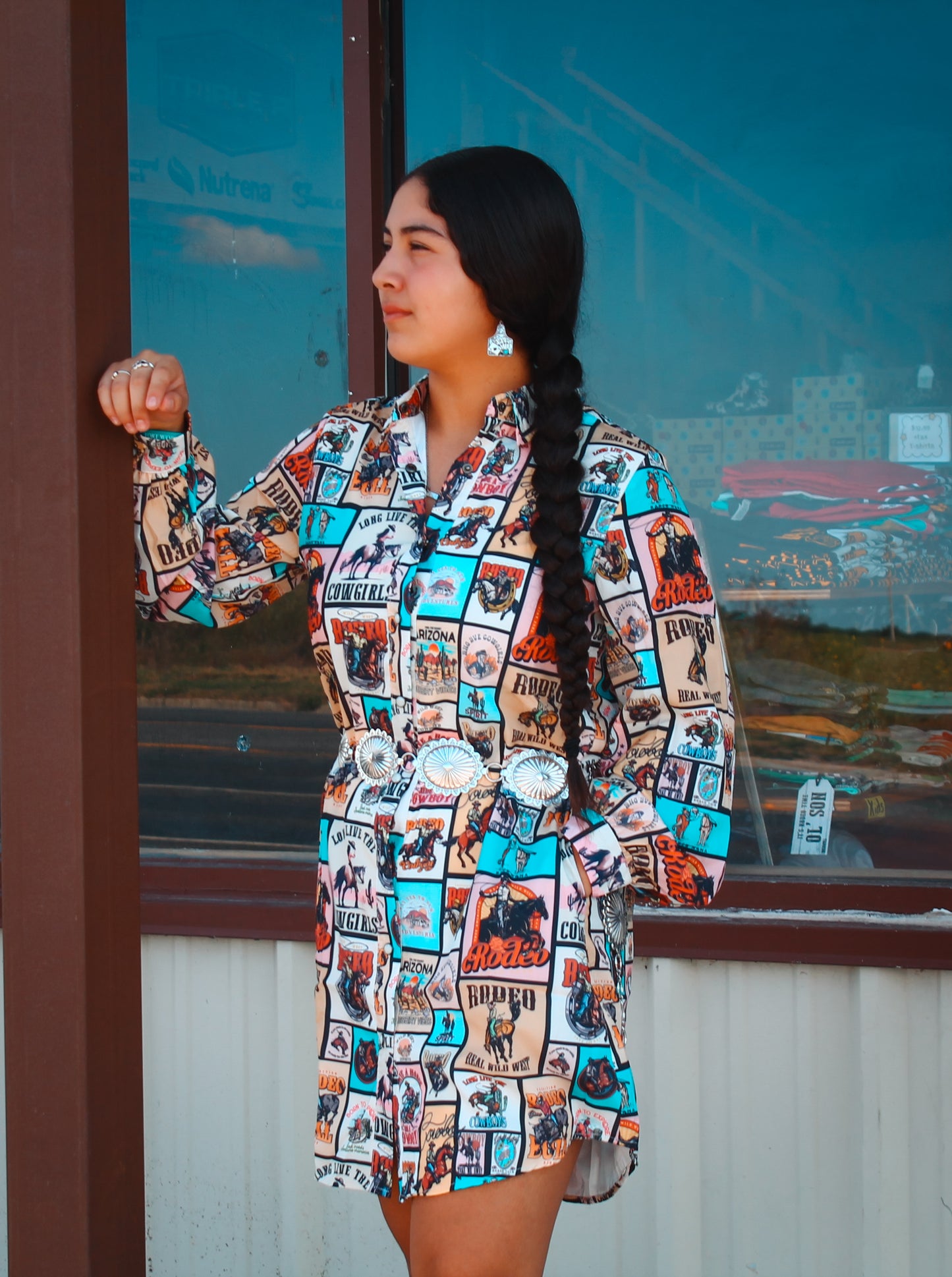 Western Collage L/s Pearl-snap Dress
