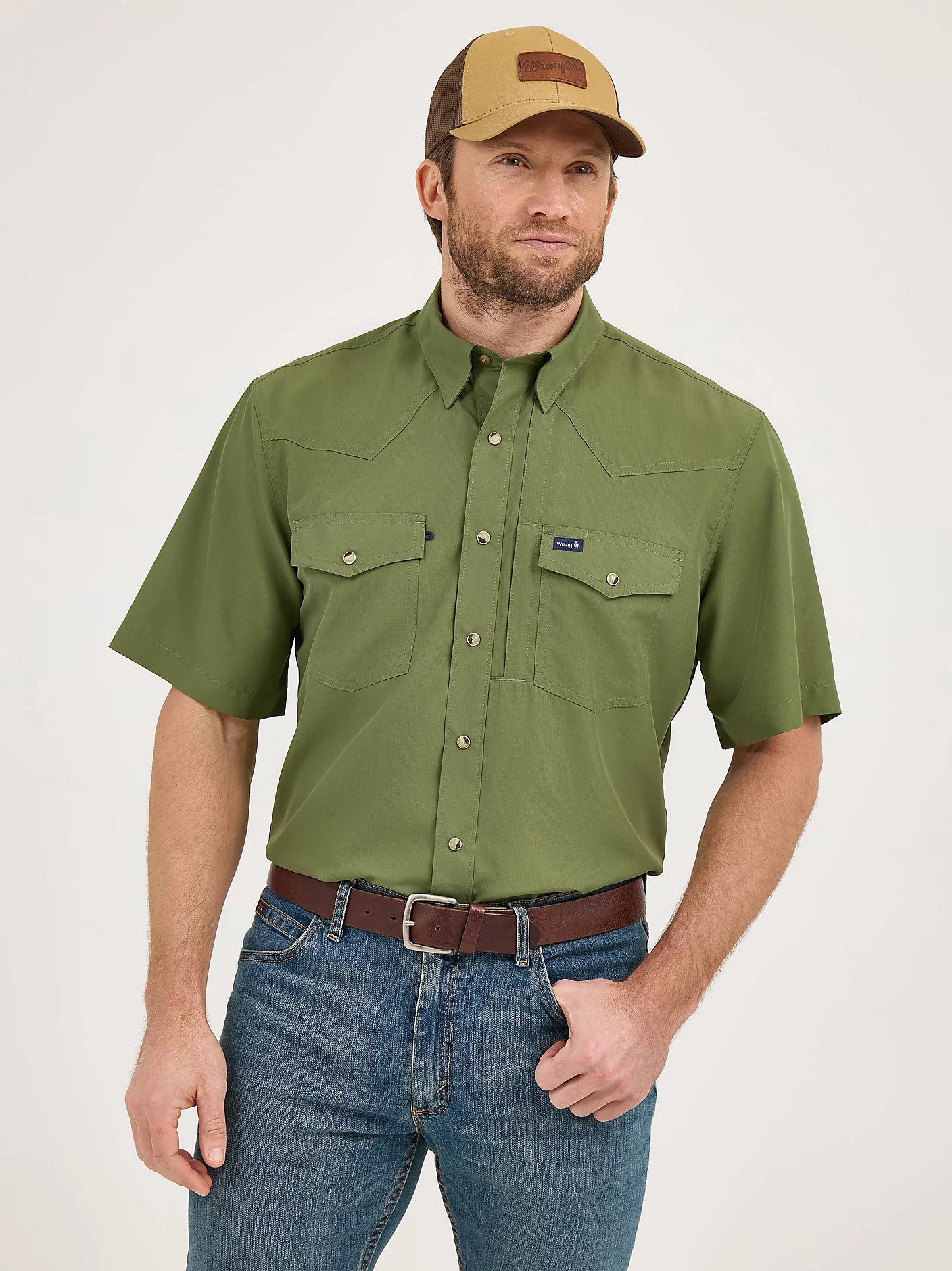 Wrangler Men's Hunter Green SS Performance Pearl-snap