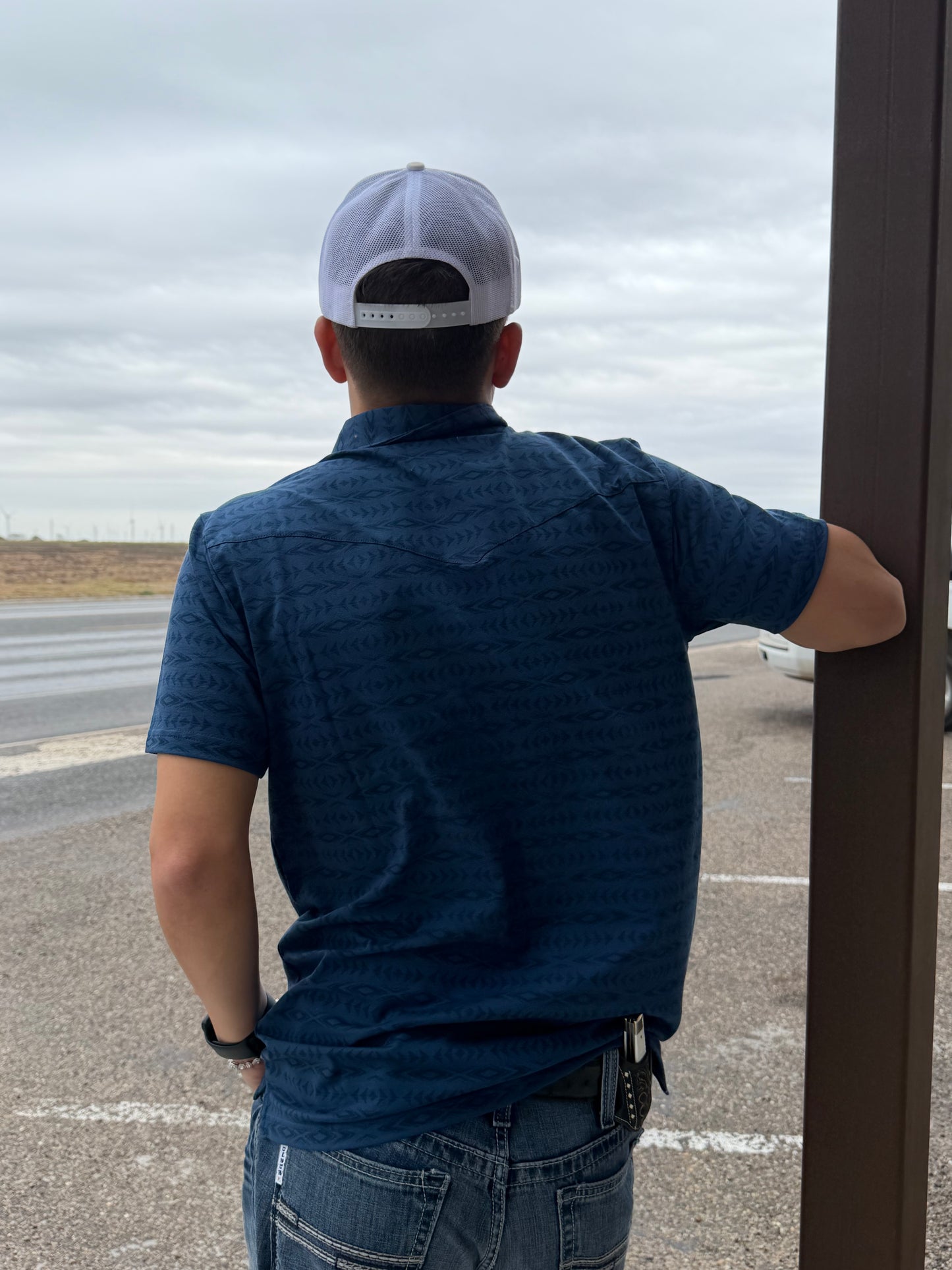 Ariat Mens Retro Western Snap Polo Shirt Dark Denim☑️