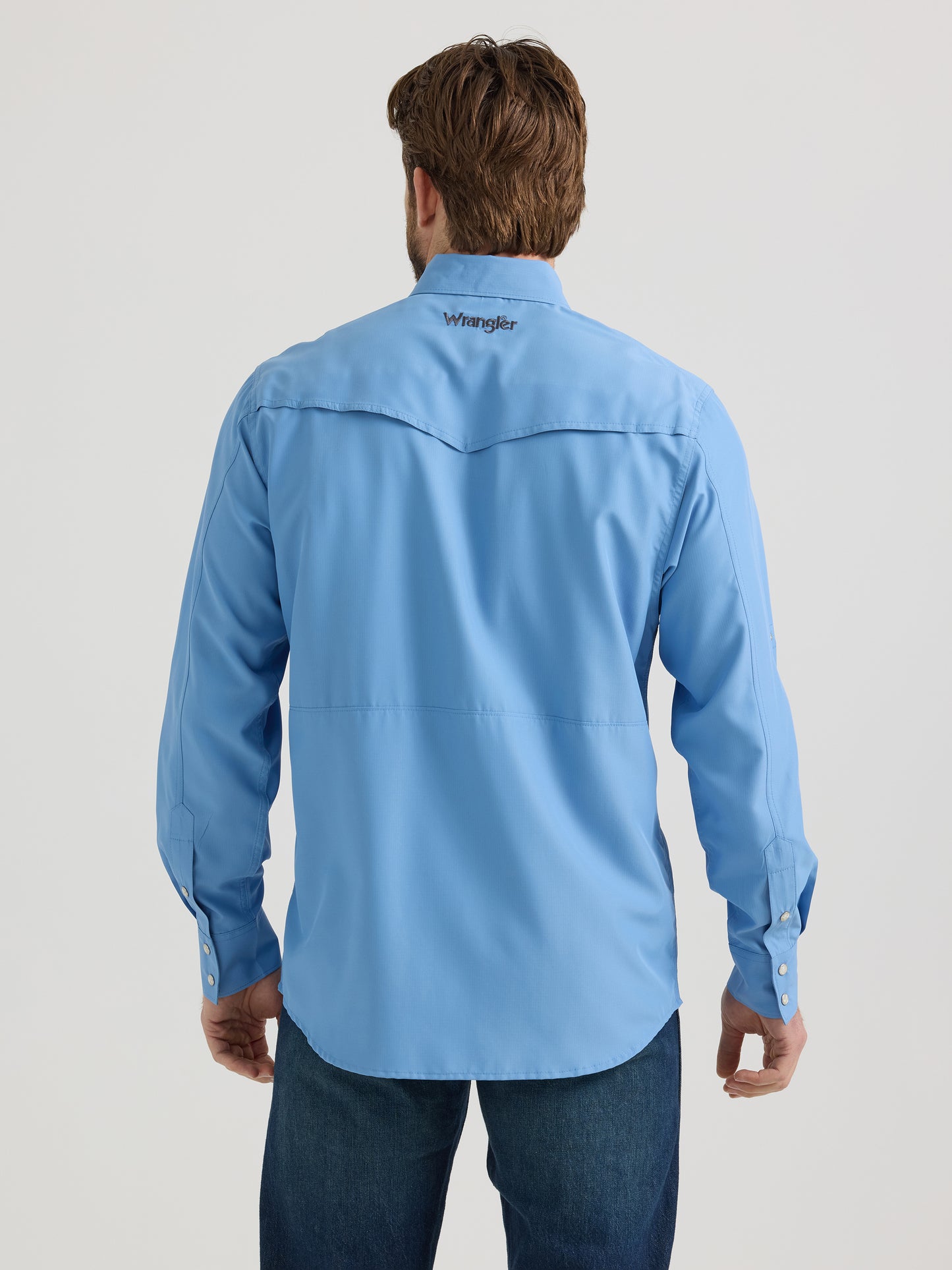 Wrangler Men's Performance Pearl Snap- Periwinkle Blue