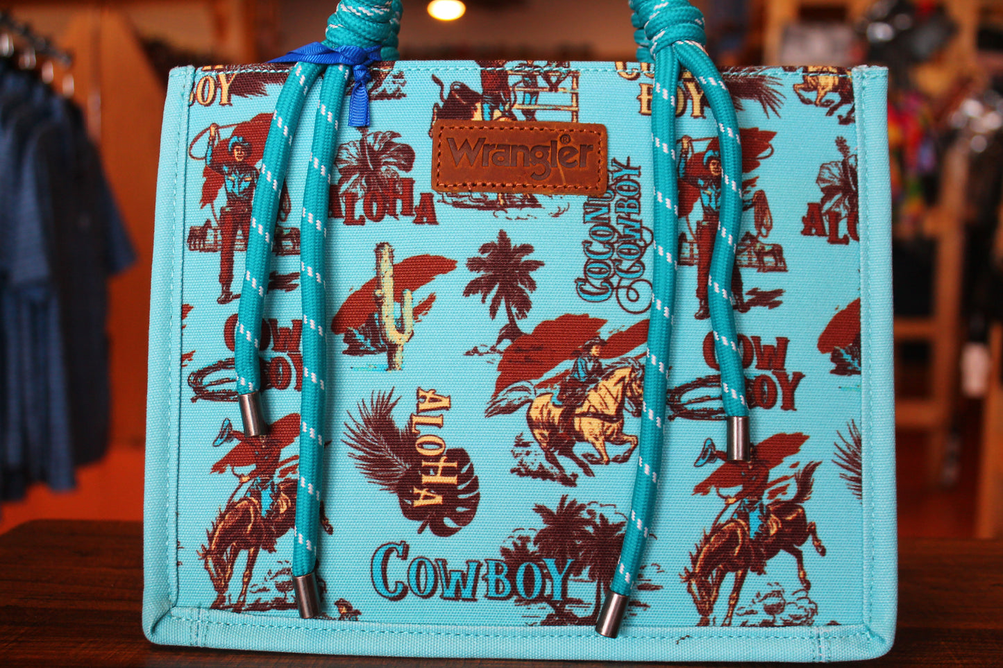 Wrangler Cowboy Print Tote/Crossbody - Turquoise
