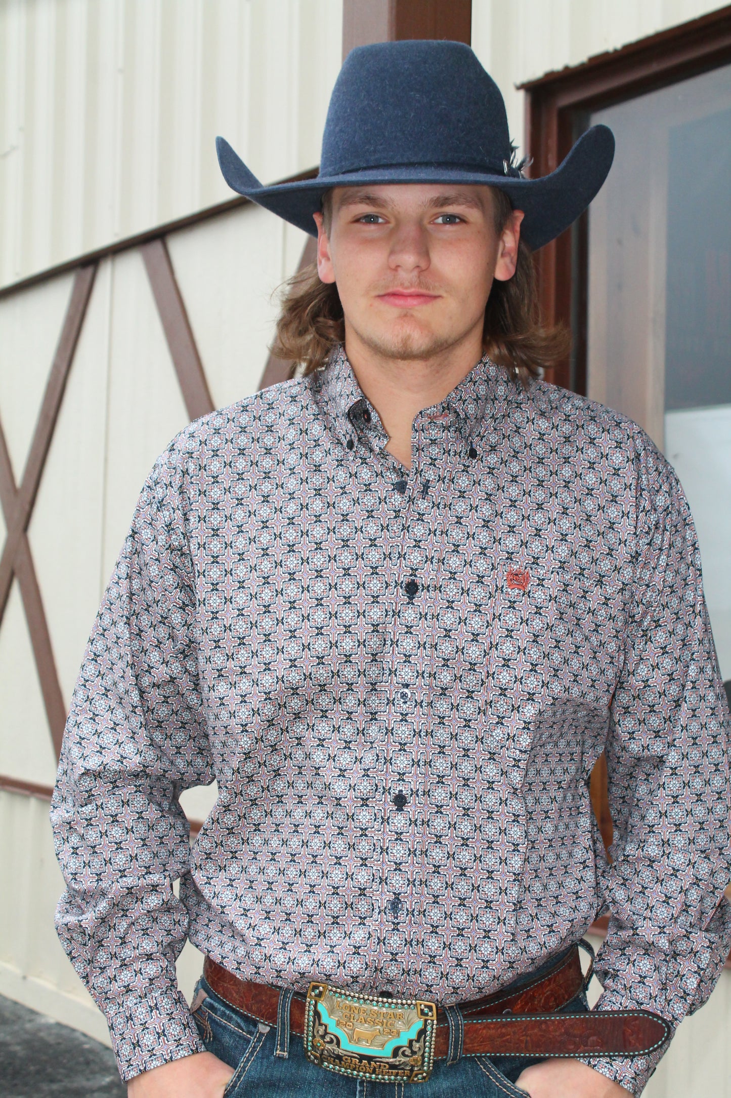 Cinch Men's Navy Medallion L/s