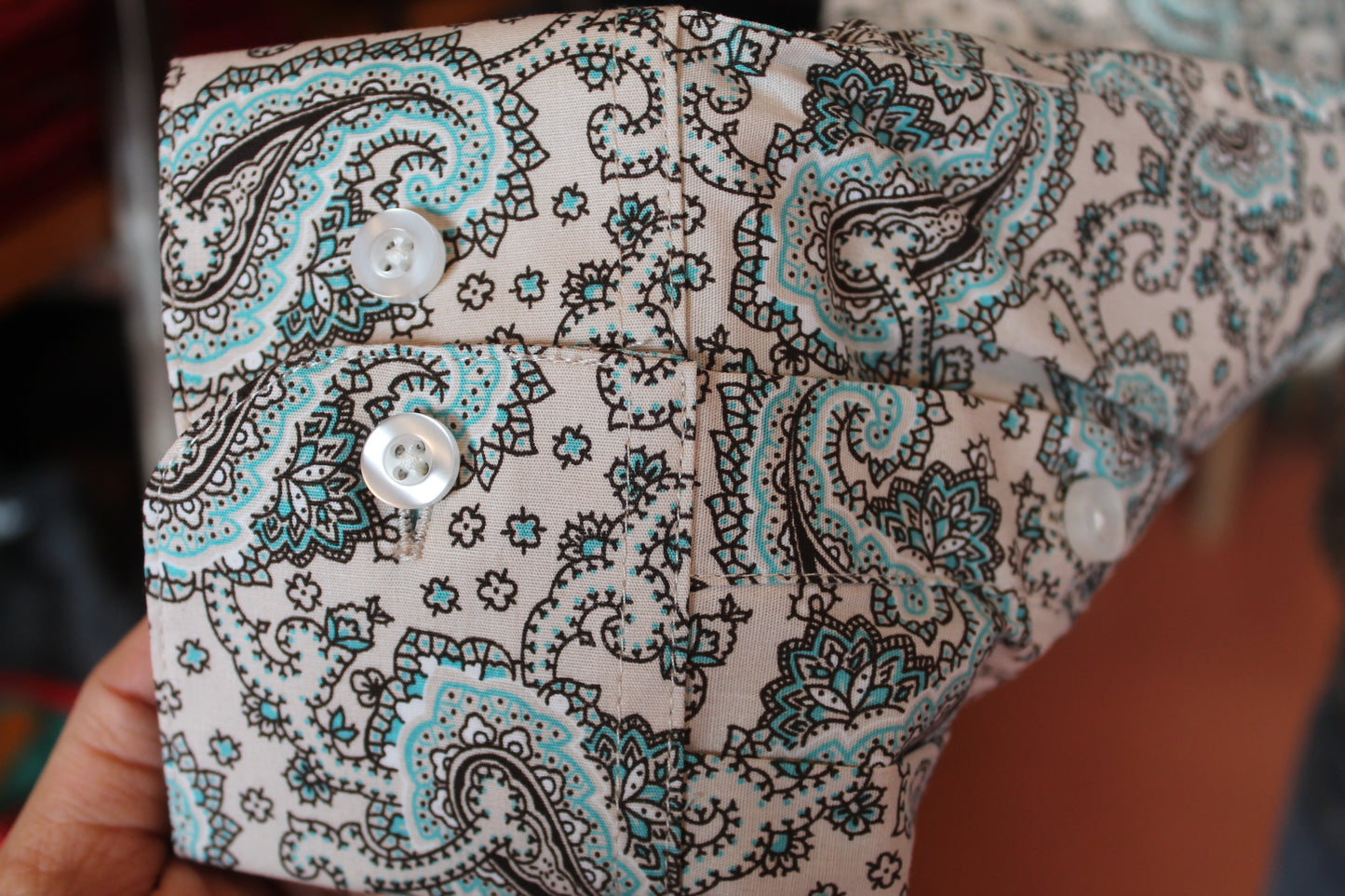 R&R Men's White/Creme Paisley L/s