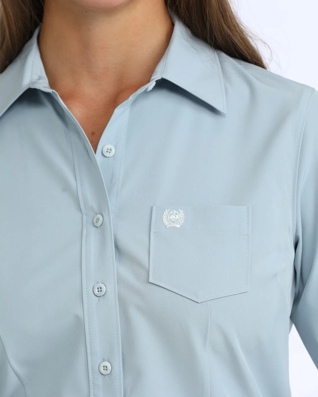 CINCH WOMEN'S ARENAFLEX LIGHT BLUE BUTTON DOWN SHIRT MSW9164278