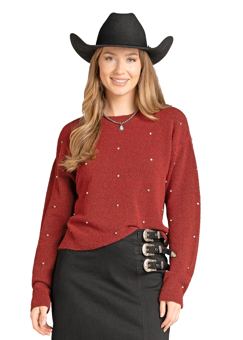Rock & Roll Maroon Rhinestone Sweater