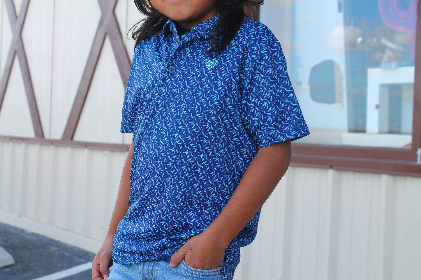 Ariat Boys All Over Blue Depths Short Sleeve Polo