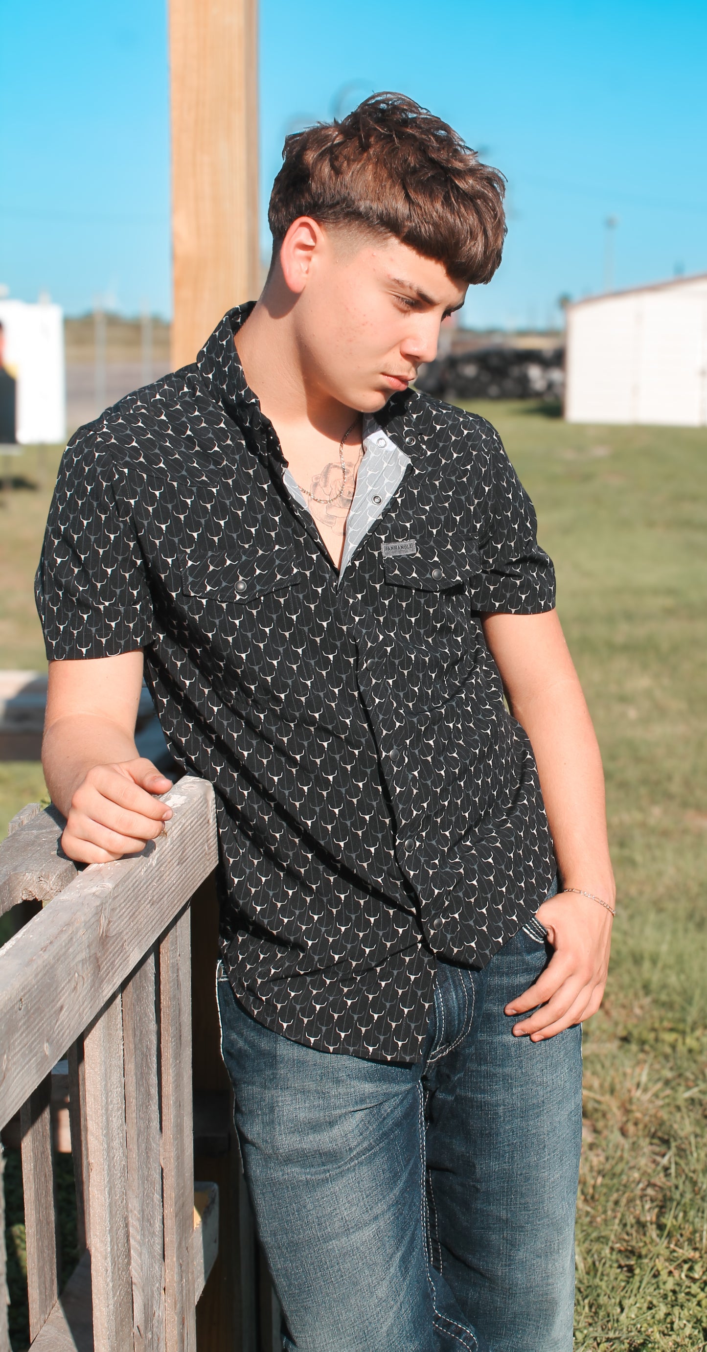 R&R Longhorn Woven Snap SS