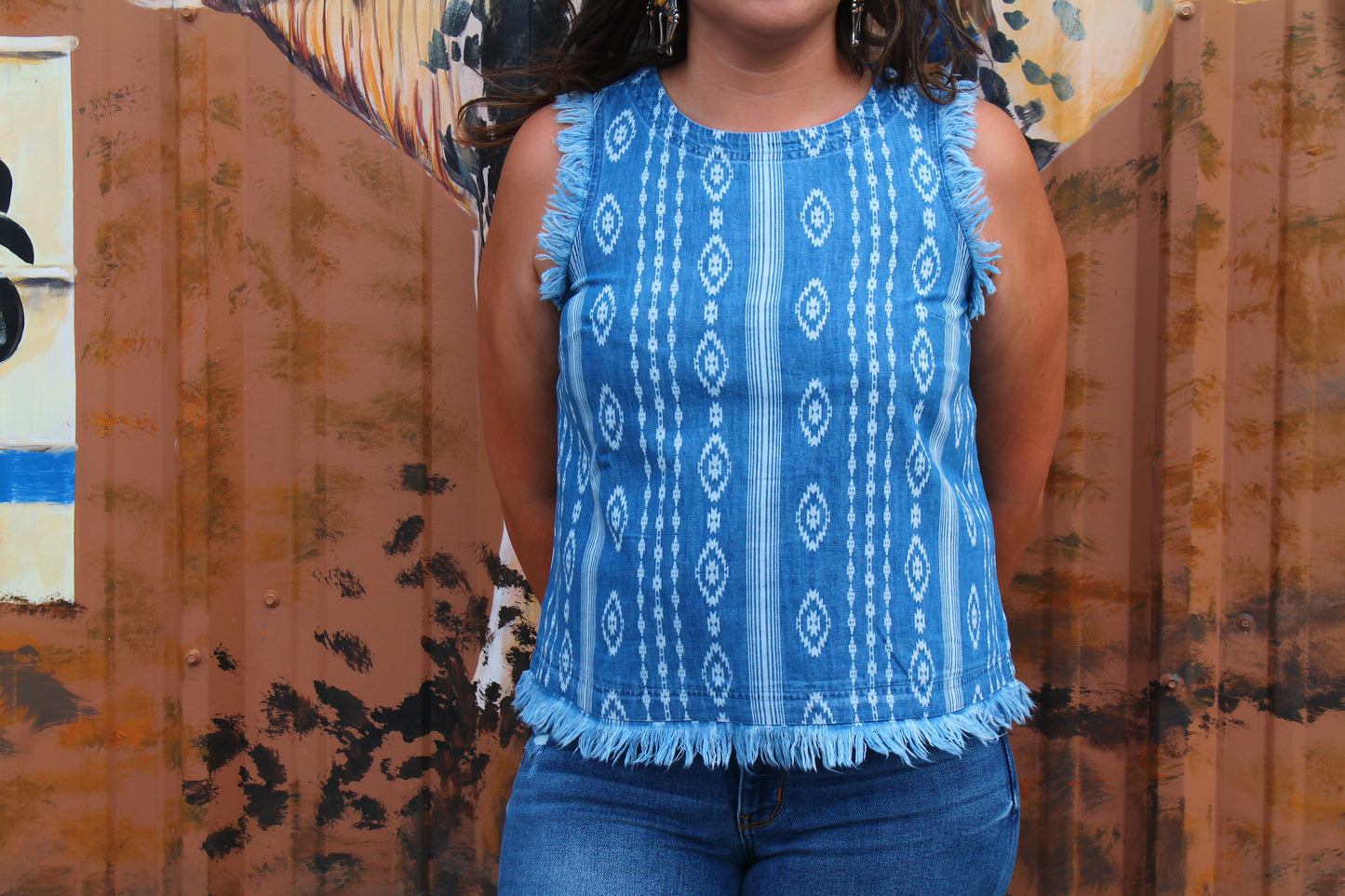 Cinch Women’s Aztec Denim Cut-Off Top