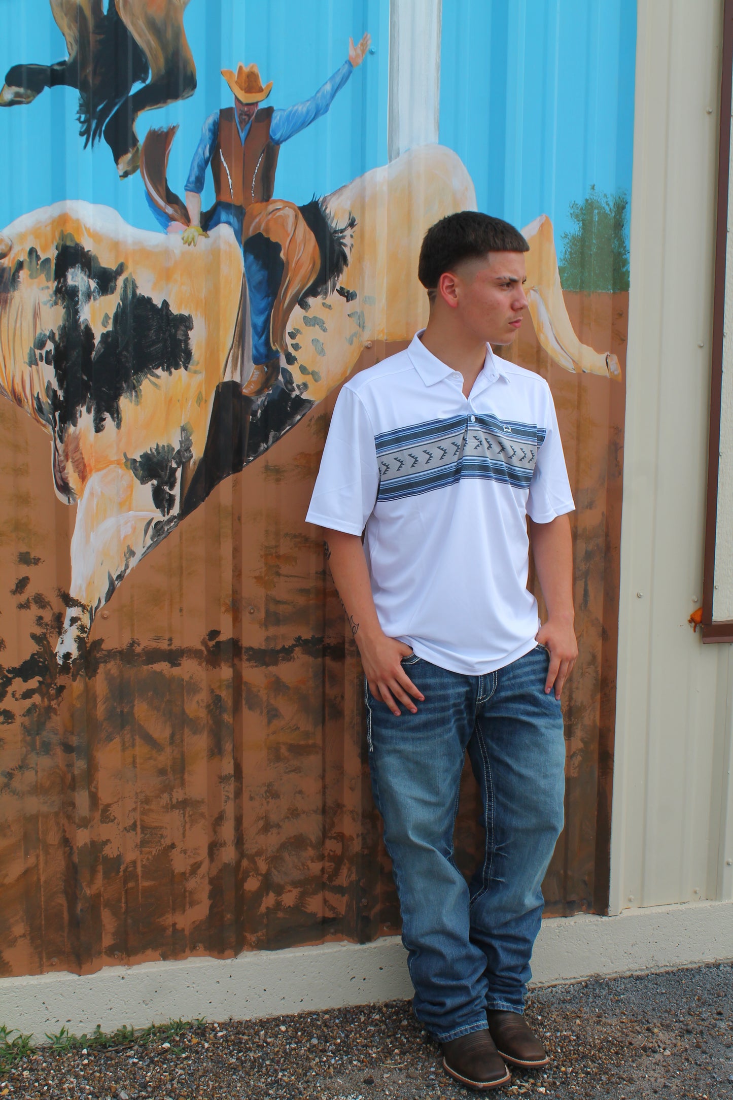 Cinch Arena Flex Polo- White Aztec
