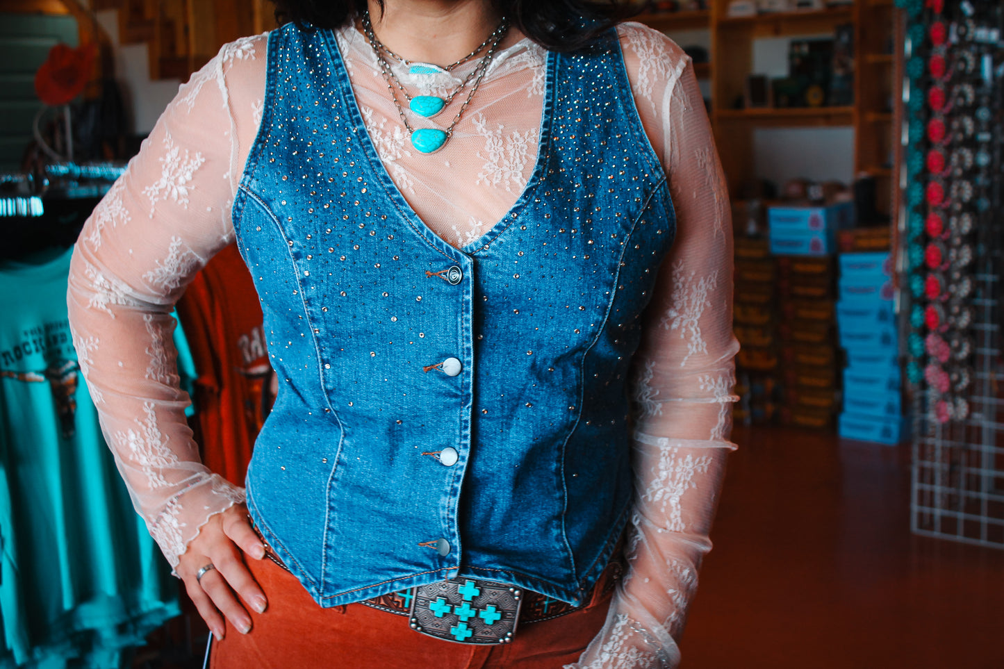 Rock & Roll Denim Studded Vest