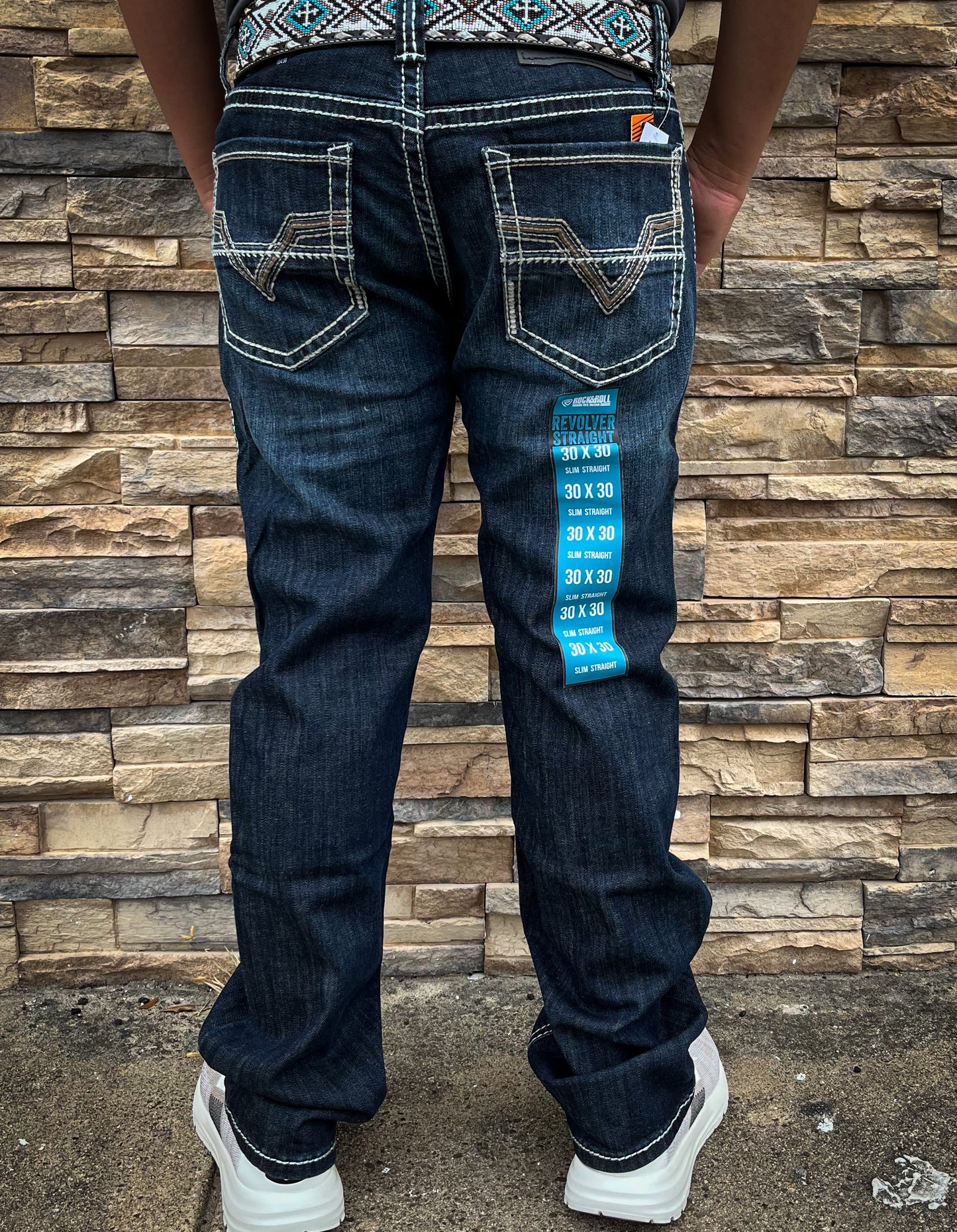 Rock&Roll Denim Reflex Pleather Revolver Straight Jeans - Medium Vintage