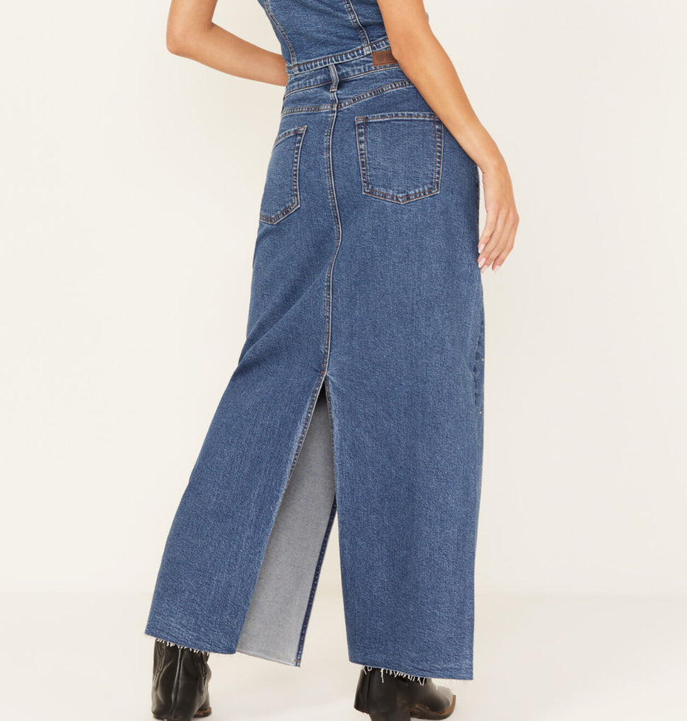 Rock & Roll Denim Studded Maxi Skirt