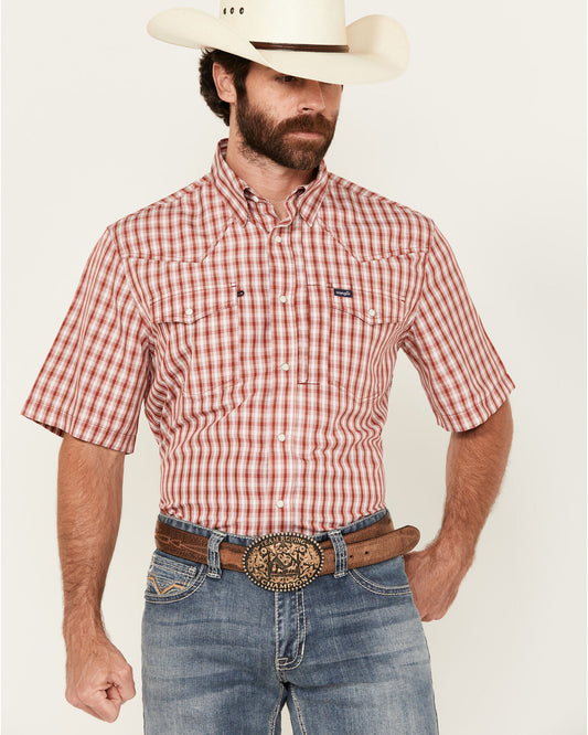 Wrangler Men’s Red Checkered SS Pearl Snap