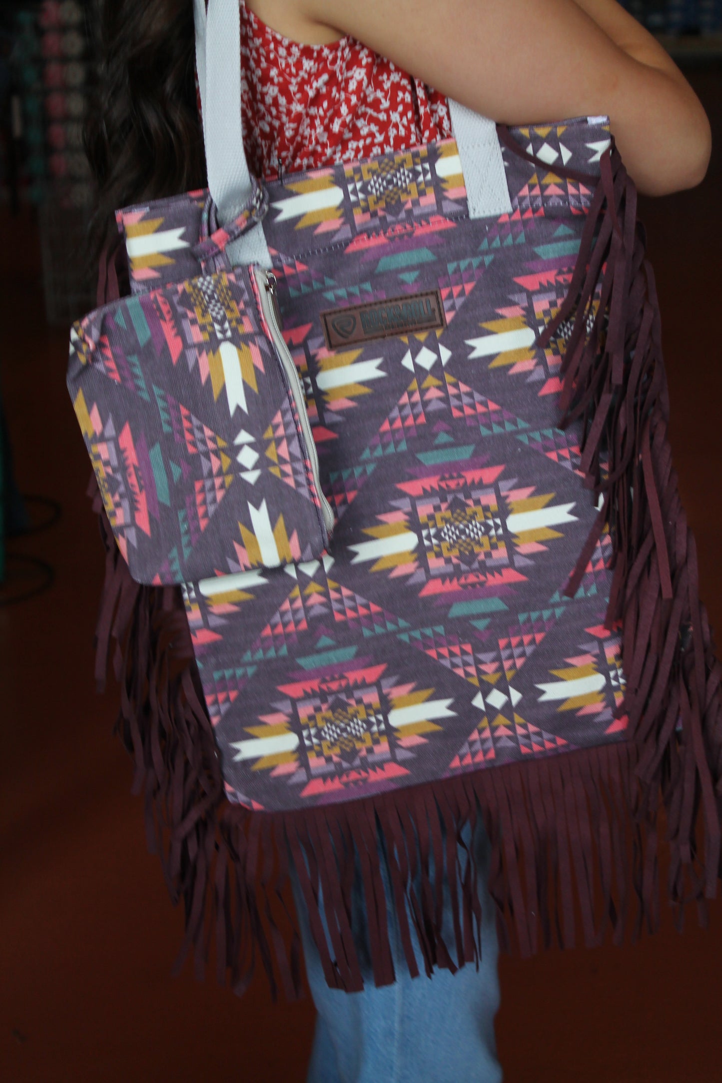 R&R Aztec Print Bag w/ Fringe (2 styles)