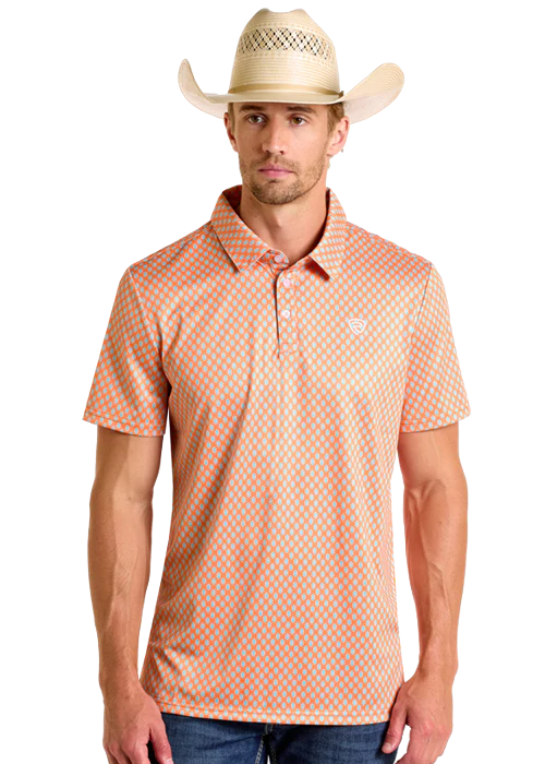 R&R Men's Orange Geo Polo
