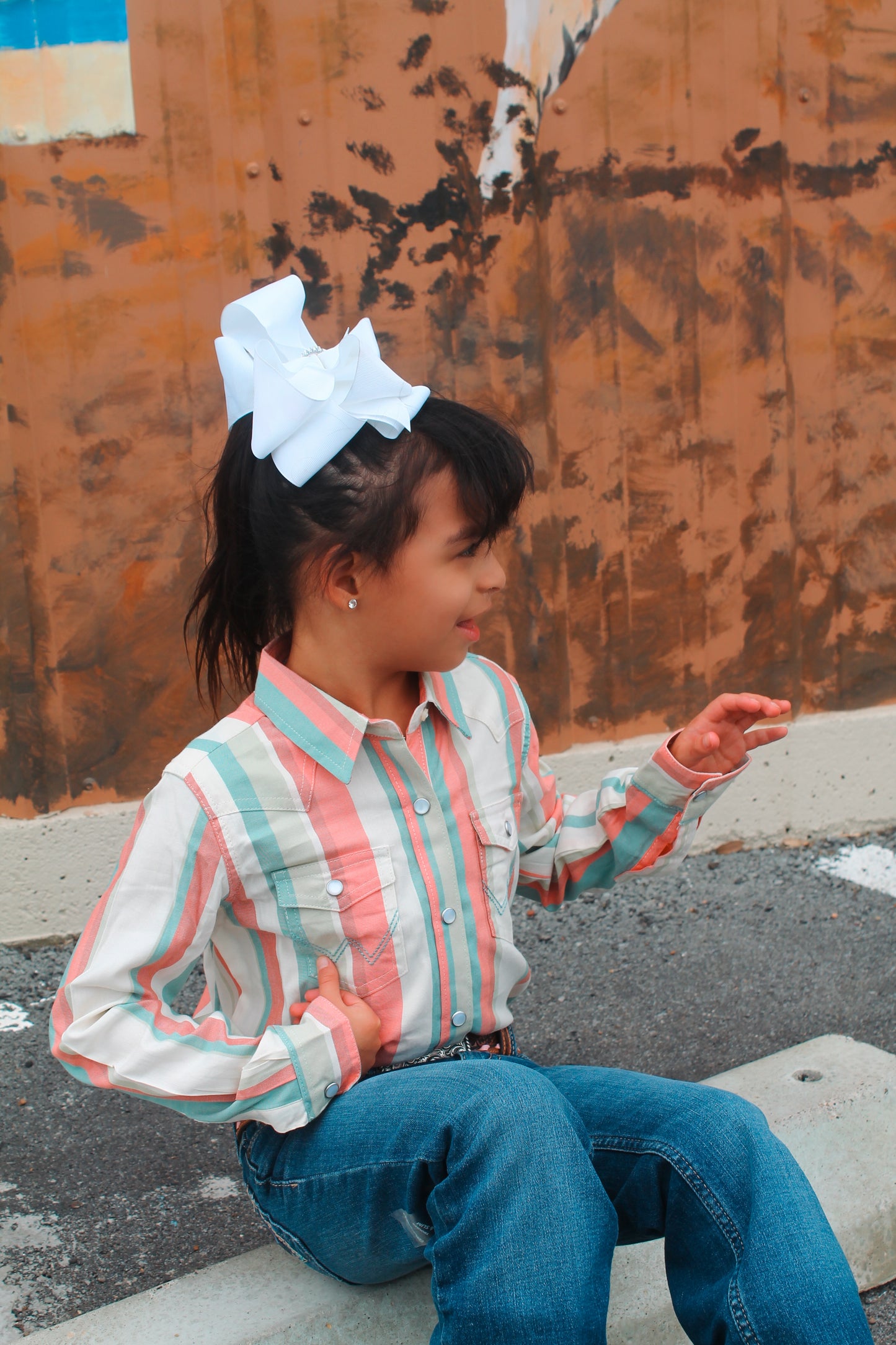 Wrangler Girl’s Coral Striple Pearlsnap
