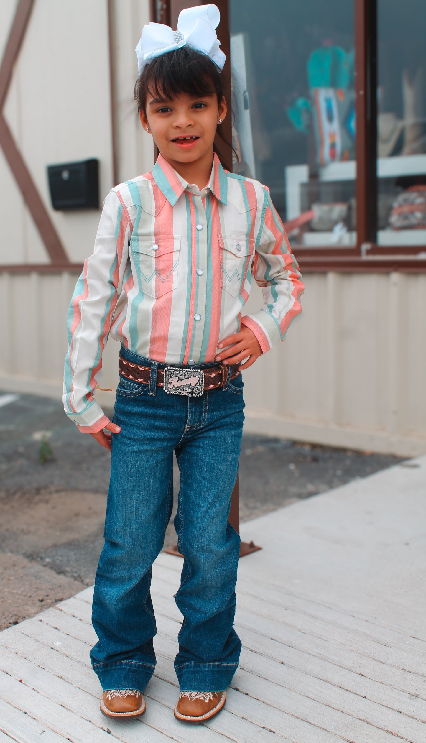 Wrangler Girl’s Coral Striple Pearlsnap