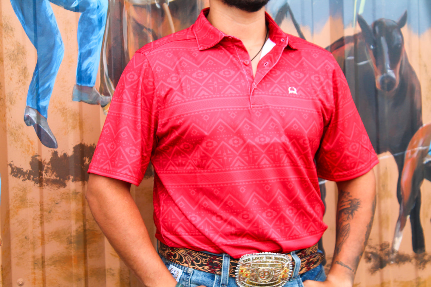 Cinch Arena Flex Polo- Red Aztec