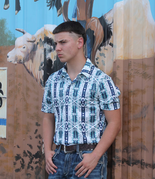 Men’s Wrangler Blue Aztec Polo