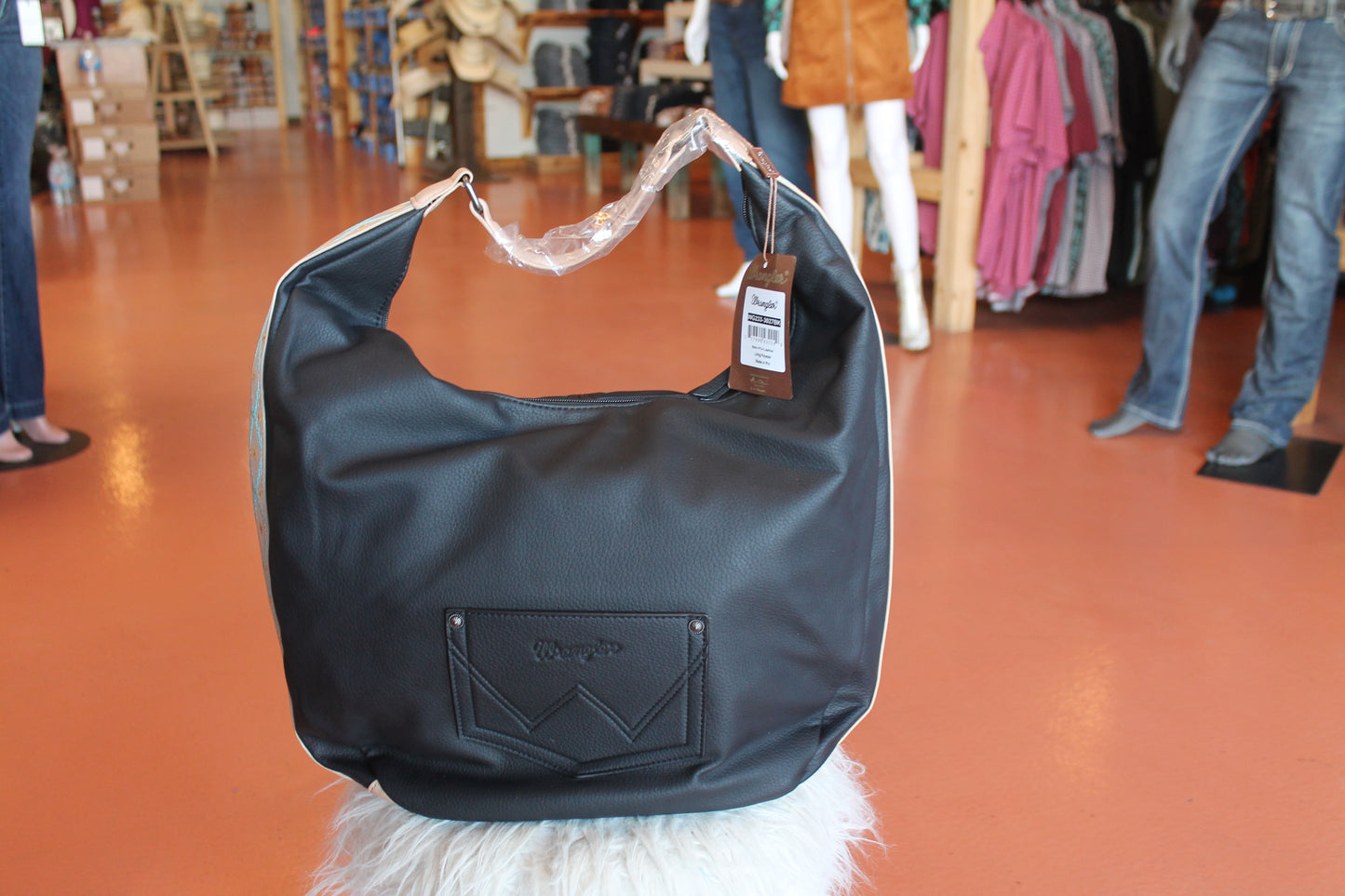 Wrangler Aztec Embroidered Large Hobo Bag- Black