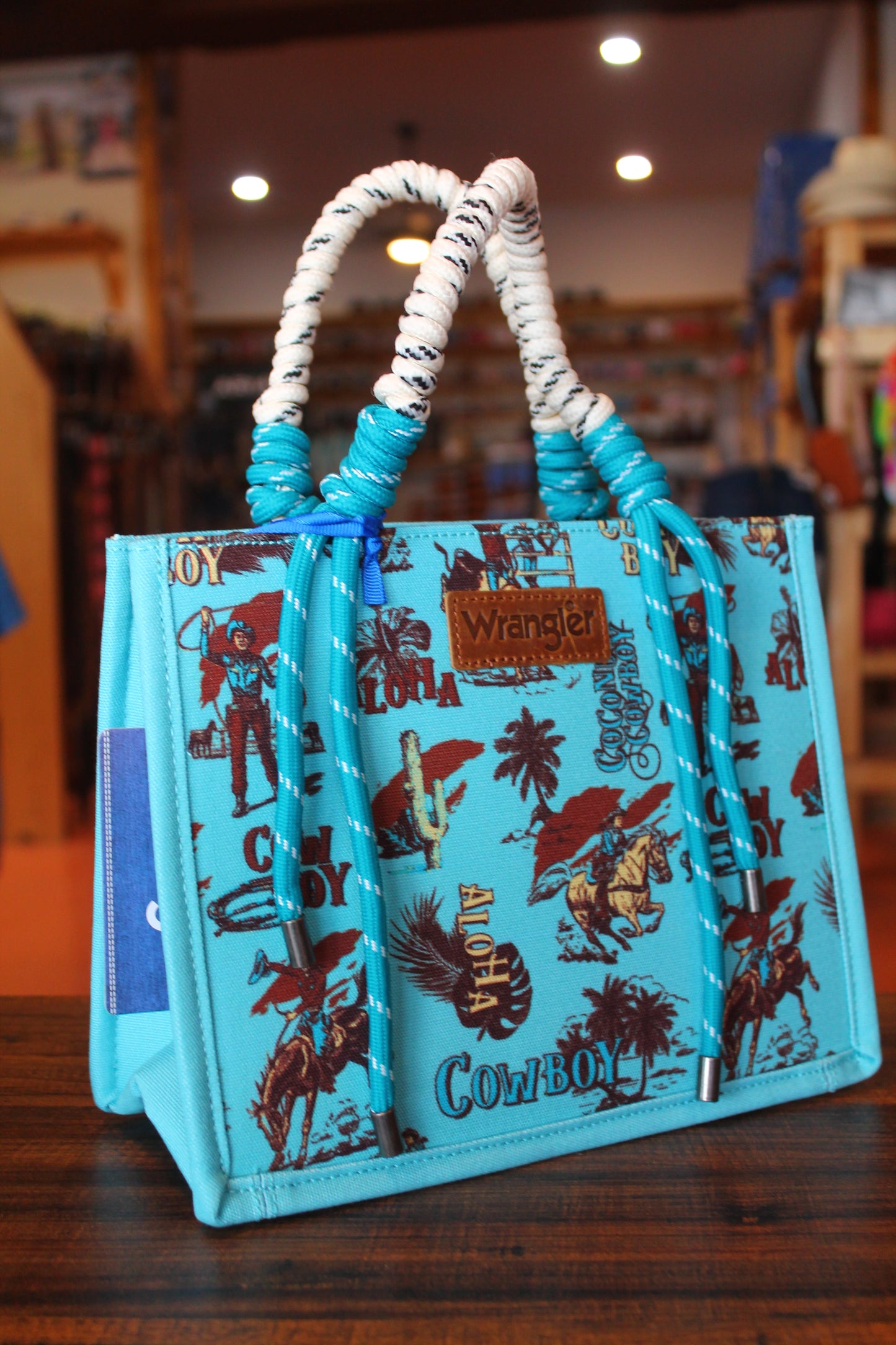 Wrangler Cowboy Print Tote/Crossbody - Turquoise