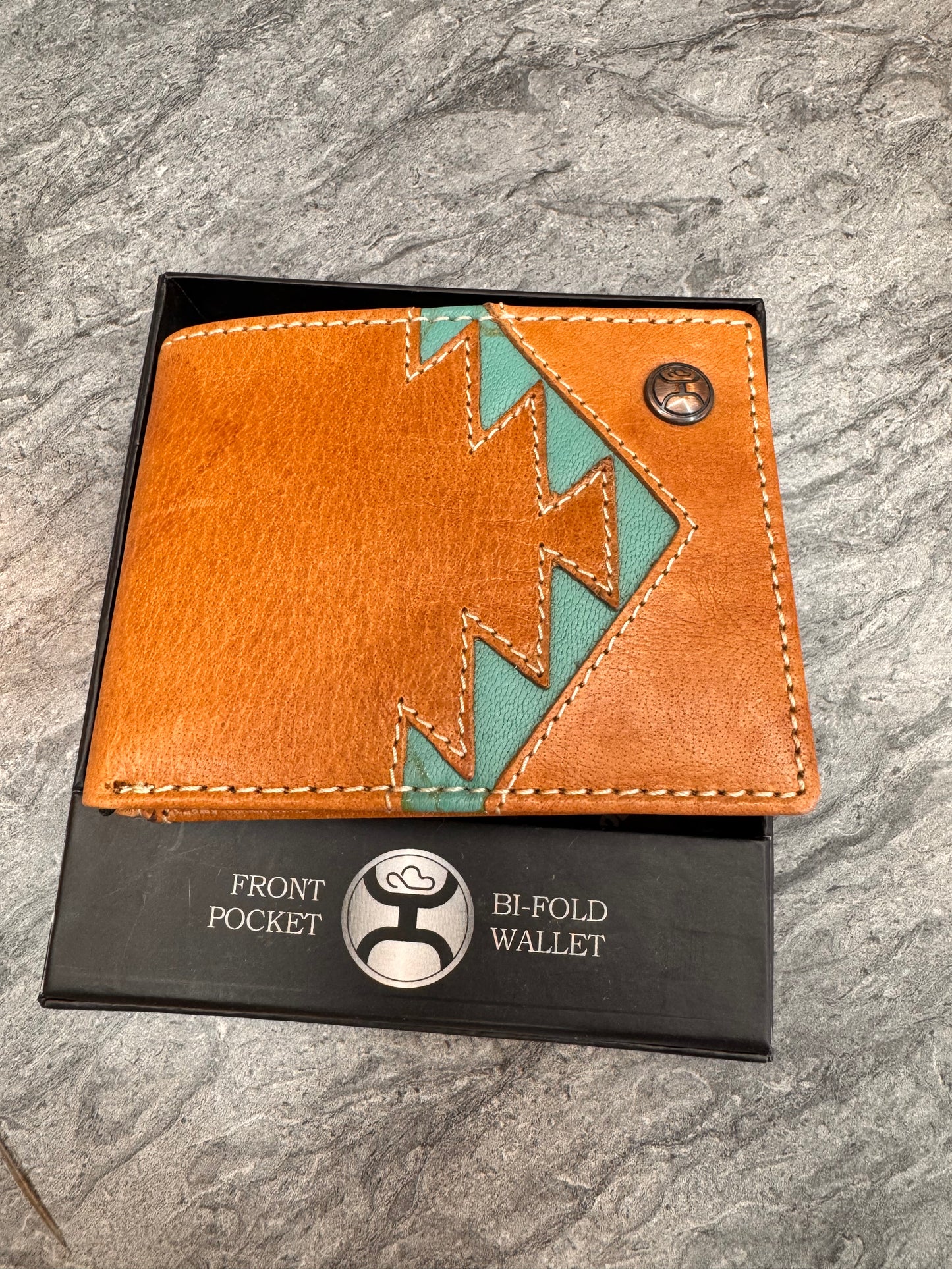 Turquoise Aztec Inlay Front Pocket Bi-Fold Wallet