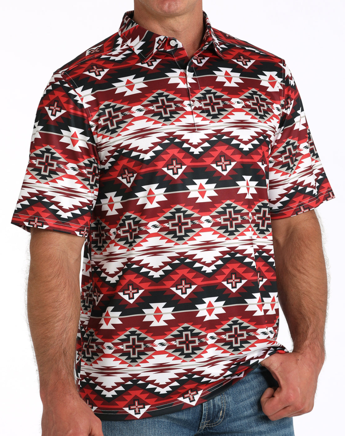 Cinch Arena Flex Polo- Red Multi Aztec
