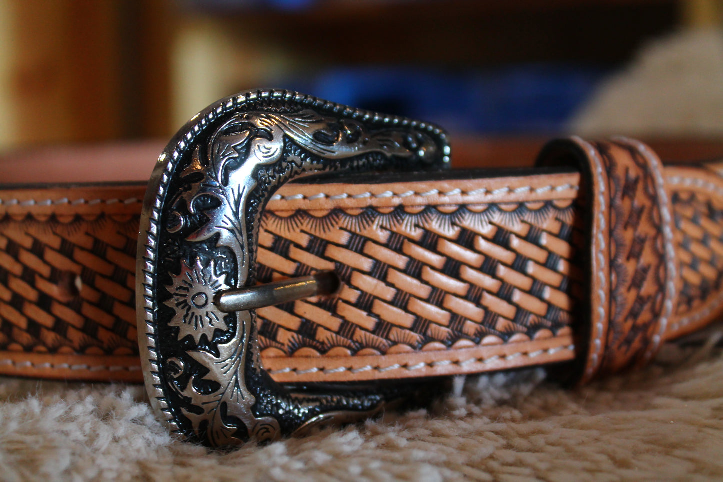 Men’s Turquoise Sunrise Tooled Tan Belt