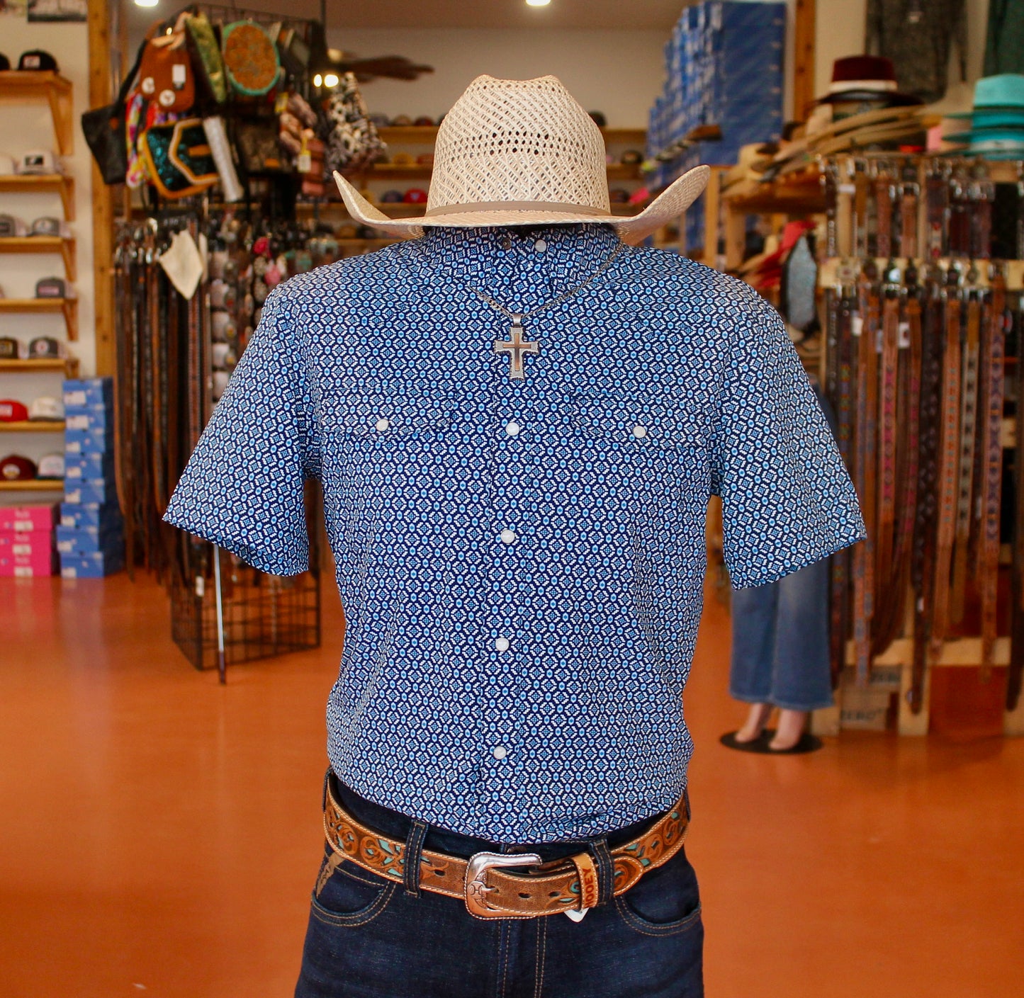 Rock&Roll Men's Navy Diamond Snap SS
