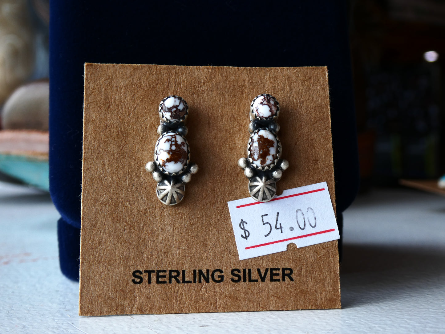 2 Stone White Horse Earrings