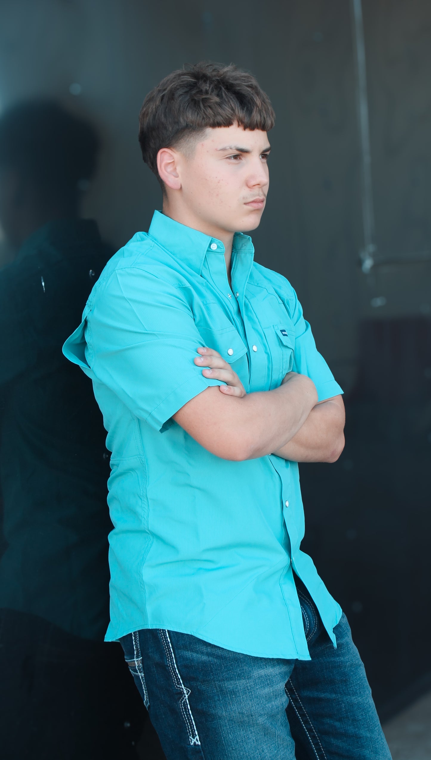 Men’s Wrangler Aqua Pearl-snap