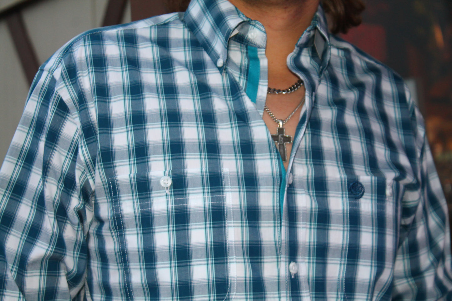 Wrangler Men's Navy Blue Plaid Ls 👕