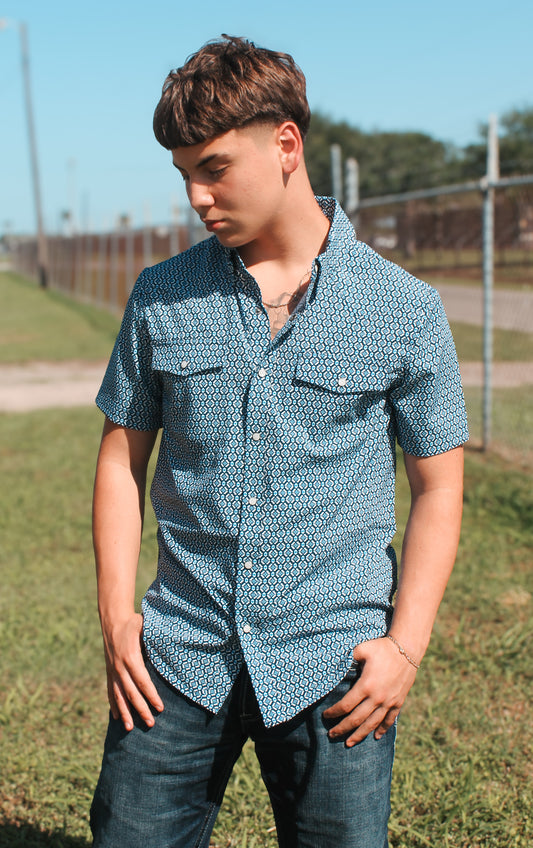 Rock&Roll Men's Navy Diamond Snap SS