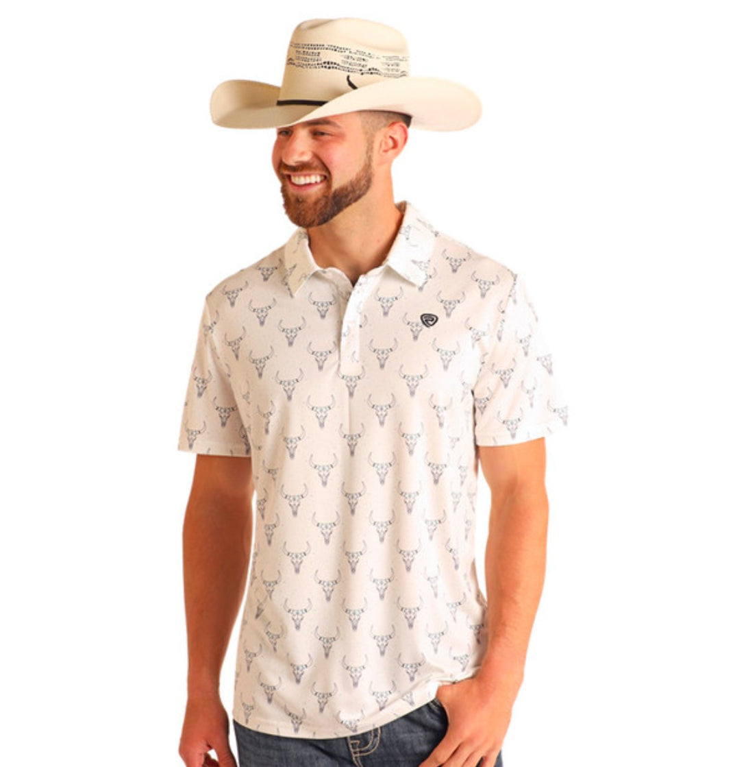 Rock & Roll Longhorn Polo- White