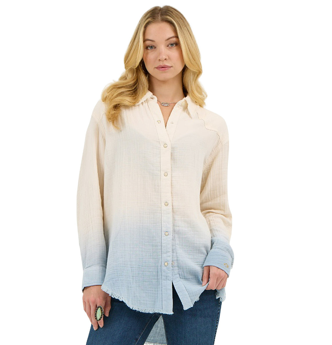 Wrangler X Lainey Dip Dyed “Call a Cowboy” Boho Pearl-snap