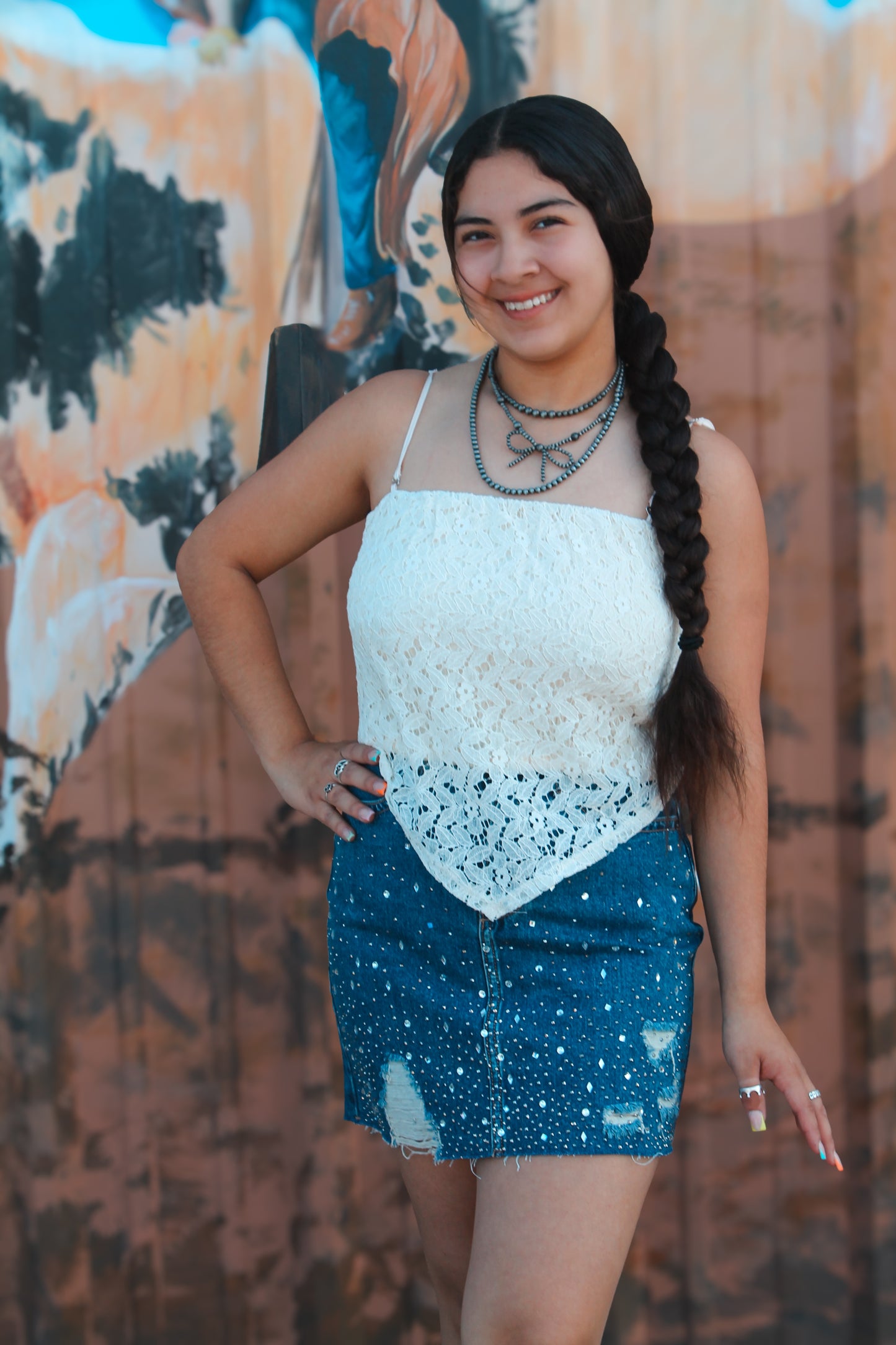 R&R Maisy Denim Studded Skirt