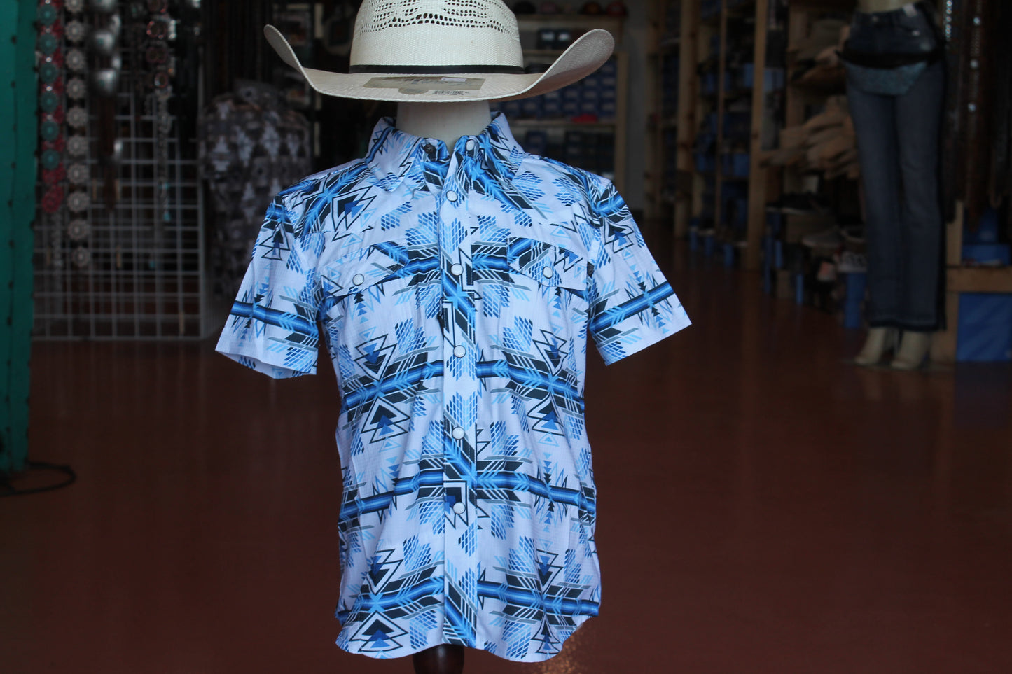 R&R YOUTH Blue Aztec Snap SS