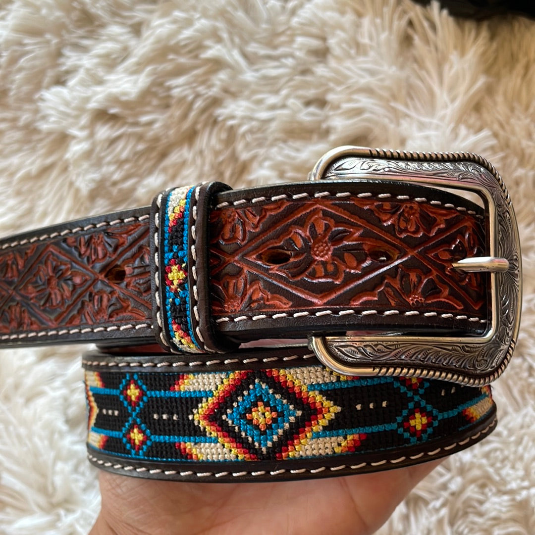 Men's Embroidered Black Aztec Belt