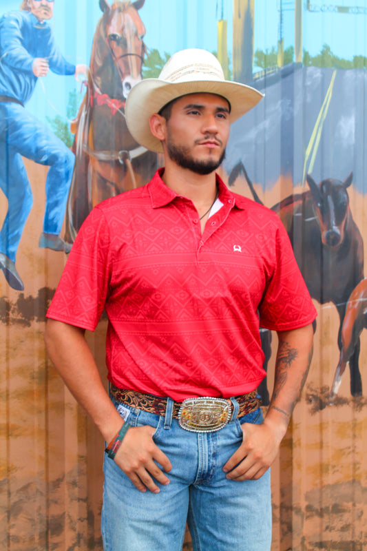 Cinch Arena Flex Polo- Red Aztec