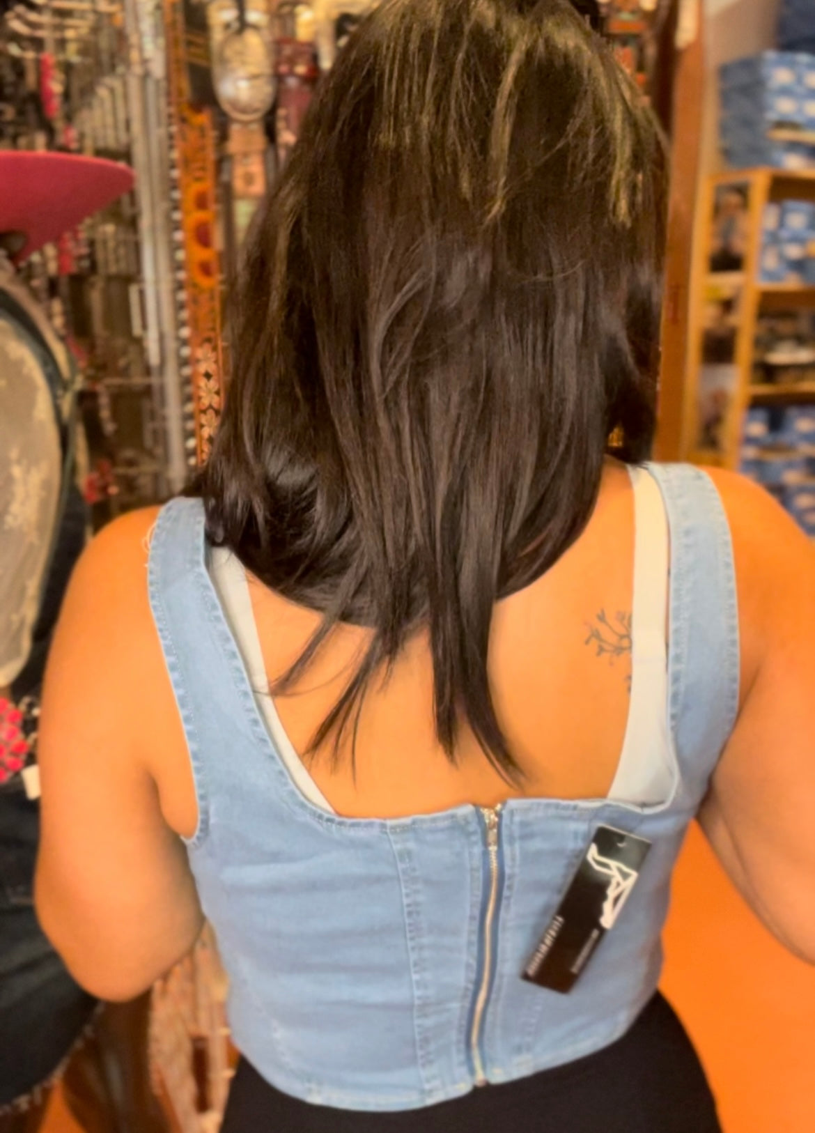 Light Wash Buckle Corset Top