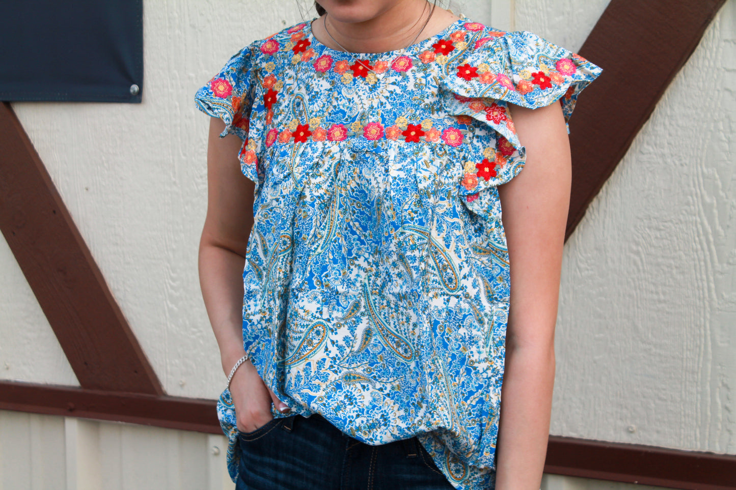 Savanna Jane- Blue Multi Top