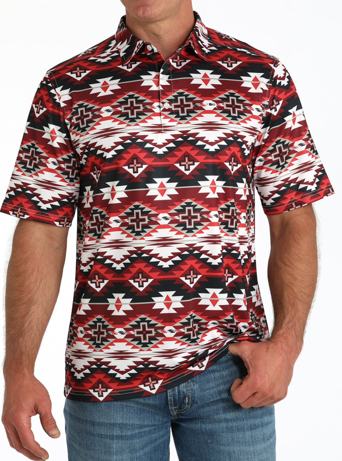 Cinch Arena Flex Polo- Red Multi Aztec