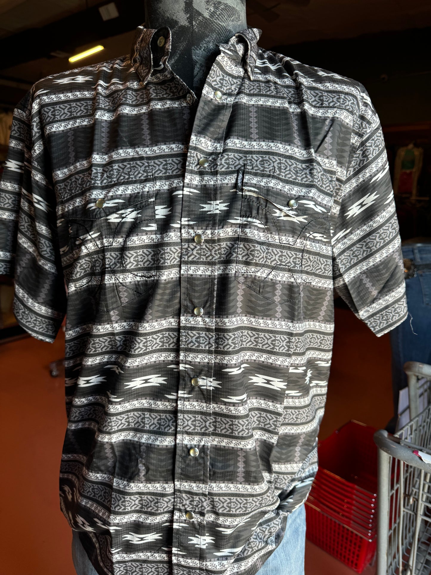 "SOL" BLACK/AZTEC SHORT SLEEVE PEARL SNAP SHIRT