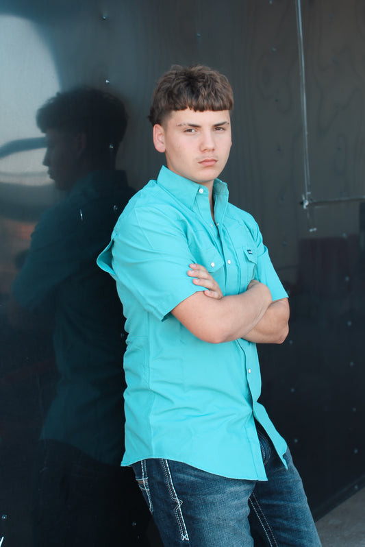 Men’s Wrangler Aqua Pearl-snap