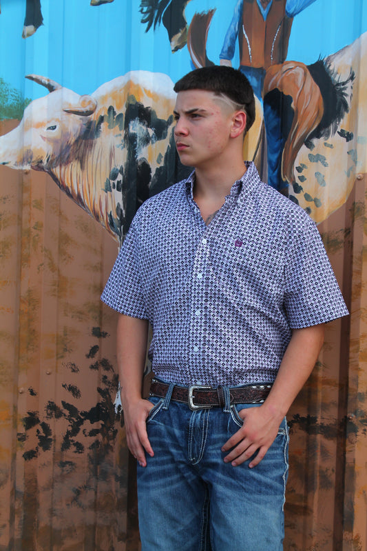 Men’s Cinch Royal Purple/White SS Button-up