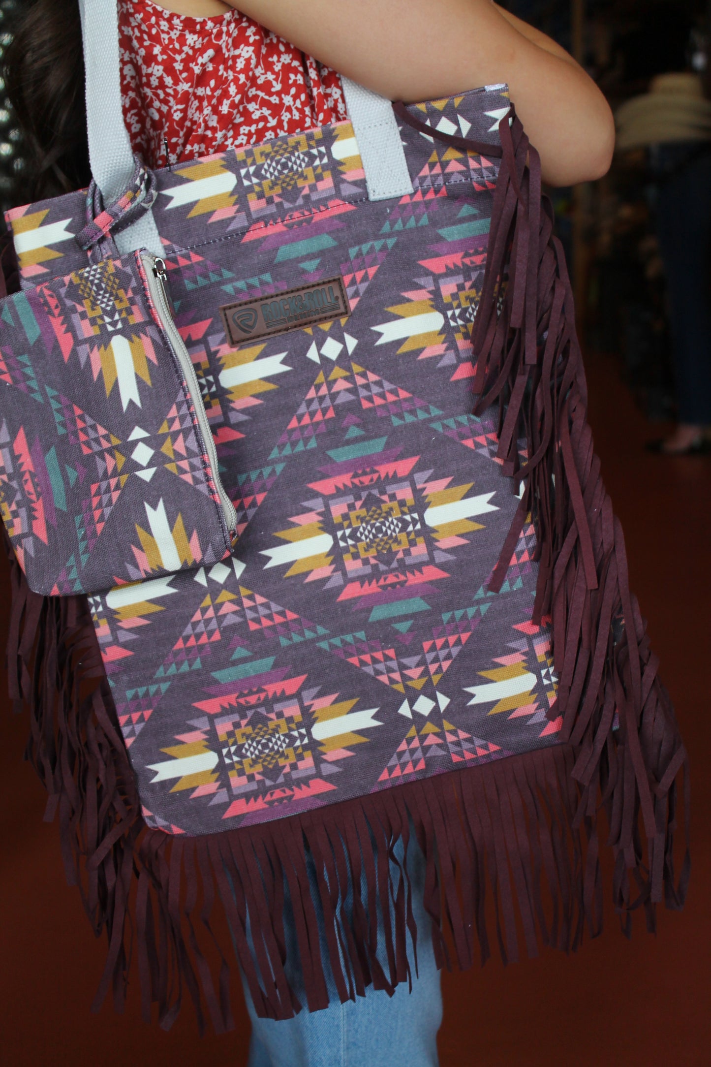 R&R Aztec Print Bag w/ Fringe (2 styles)