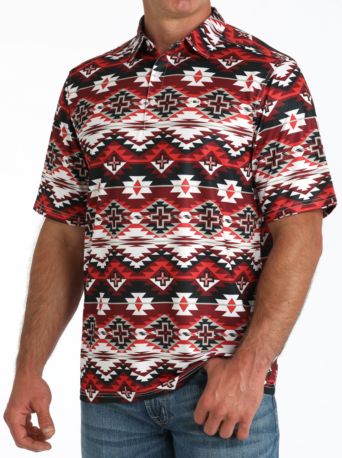 Cinch Arena Flex Polo- Red Multi Aztec