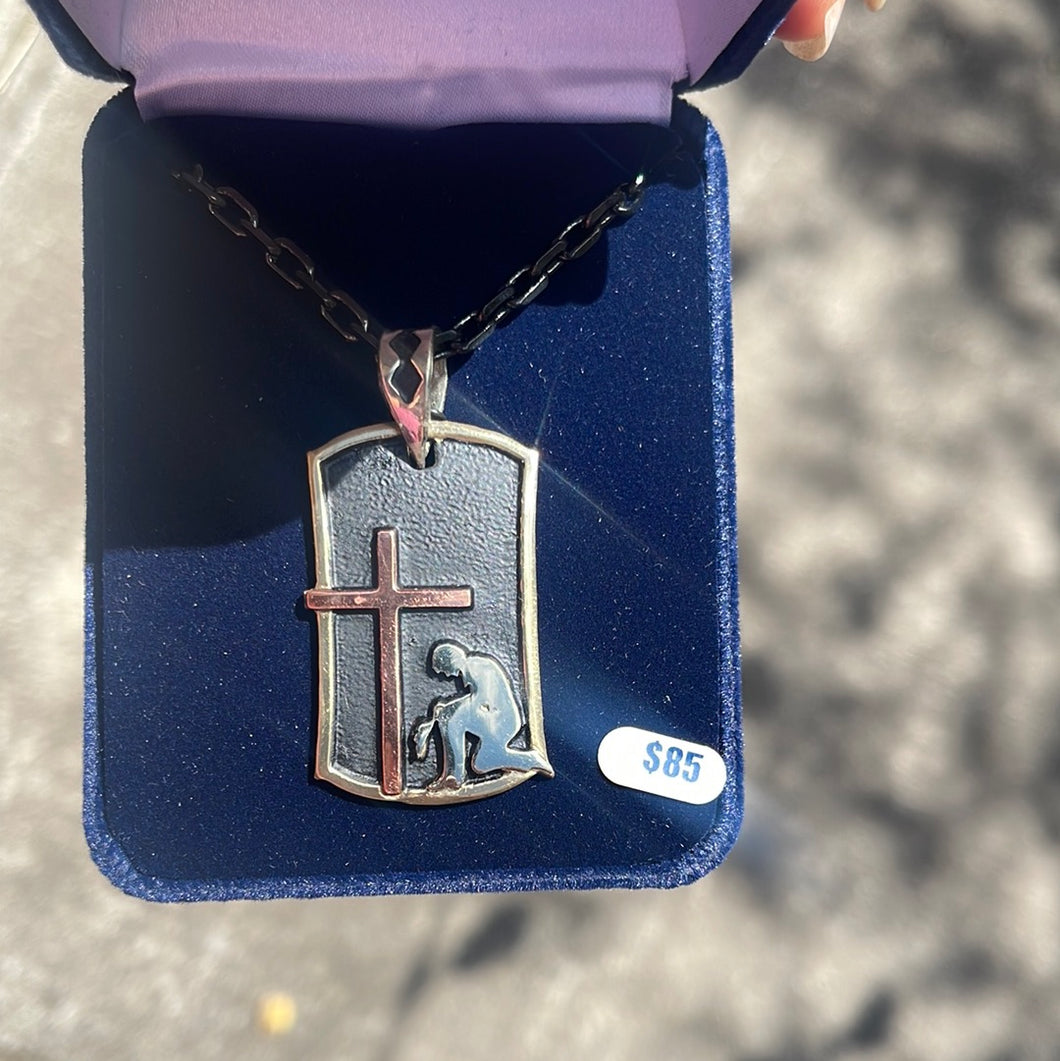 Kneeling at the Cross Tag Necklace